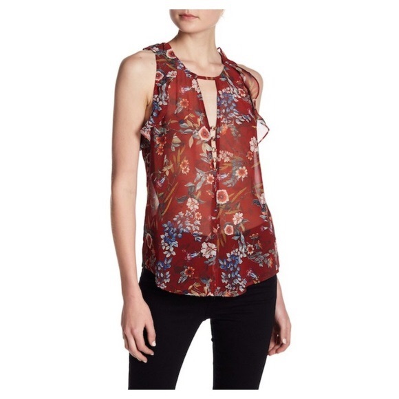 SOLD! Willow & Clay Deep Red Floral Blouse NWT - Picture 2 of 5